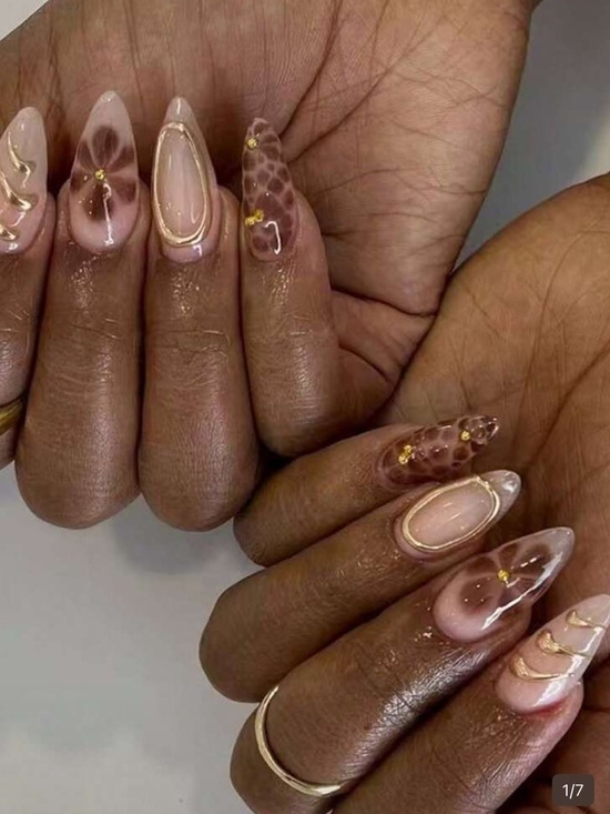 Other - Nude Pink Almond Press on Nails with Gold Accents